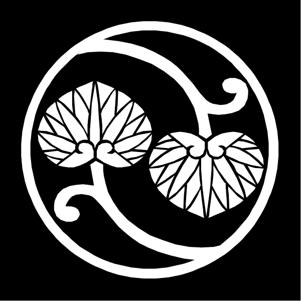 The black and white logo features a stylized design of two leaves with an intricate pattern between them on top of what appears to be a circular background.