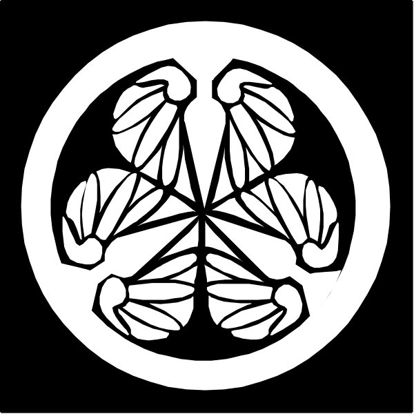 The black and white logo of a flower with six petals arranged around an inner circle is shown against a dark background.