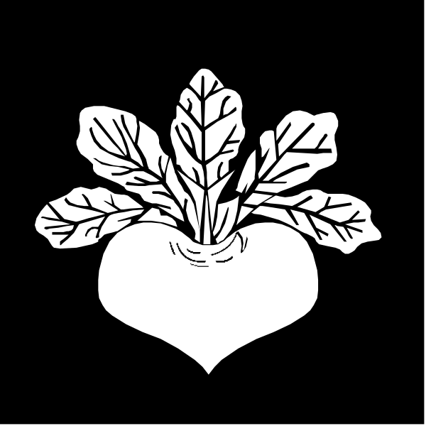 The black and white illustration shows a leafy green plant with leaves spread out from its center stem inside an oval shape that resembles a heart-shaped container on top of it.