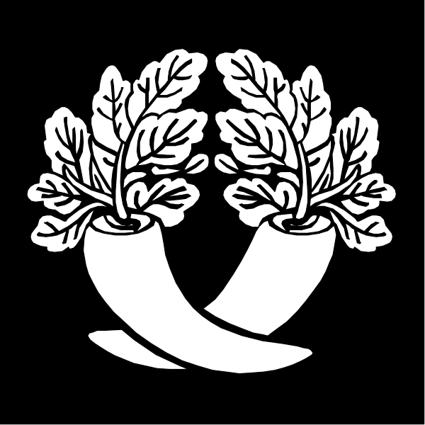 The black and white logo features a pair of laurel leaves on either side with two sprouts growing from them atop each other in front of an anchor-like symbol that resembles a ship's wheel, all set against a dark background.