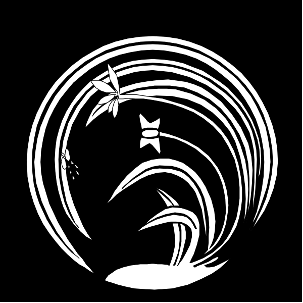 The black and white logo features a stylized design of an abstract swirl with what appears to be musical notes at its center, suggesting it might represent music or sound waves.