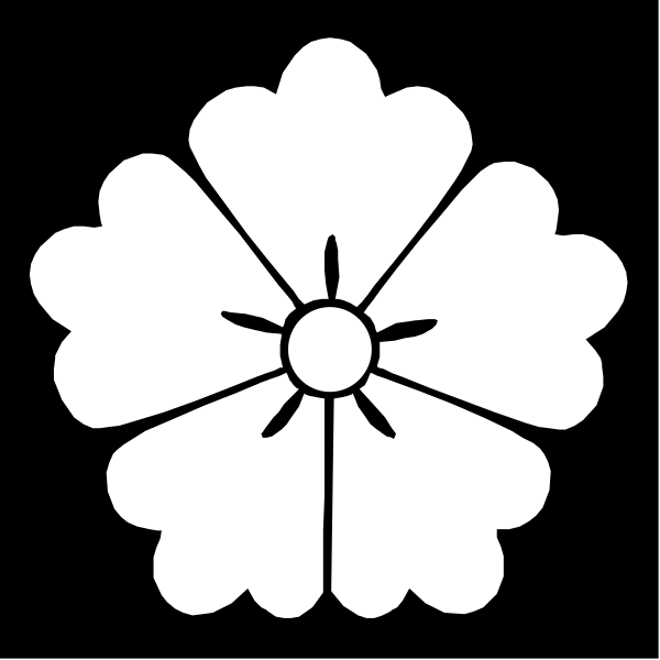 The black and white logo of a flower with six petals surrounding an inner circle is shown on top left corner against dark background.