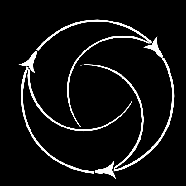 The black and white logo features a stylized compass rose with three arrows pointing outward from its center to form an abstract circular pattern on top of it.