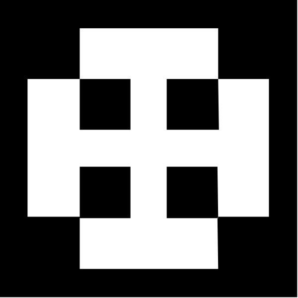 The image shows a pixelated icon of an open book with two pages facing each other on what appears to be a black background.