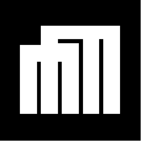 The image shows a logo with an abstract design consisting of geometric shapes resembling letters "M" and "I".