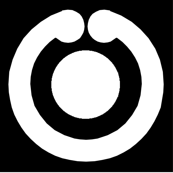 The logo of a company with two intertwined rings forming an emblem on top of each other against a black background.