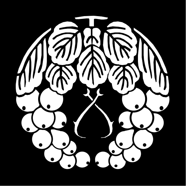 The black and white logo features a wreath of leaves with berries at its center on top left corner against dark background.