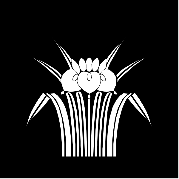 The black and white logo features a stylized plant with multiple stalks topped by flowers that resemble faces; each flower has two eyes and one mouth-like shape in between them.