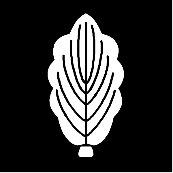 The black and white logo of a leaf with an acorn on top against a dark background.