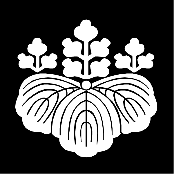 The black and white logo of a flower with five petals on it.