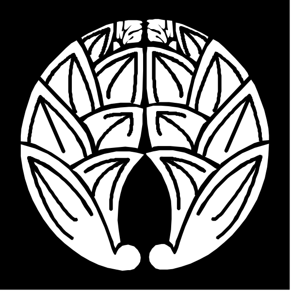 The black and white logo features a stylized depiction of an open flower with six petals arranged around its center in two rows; each row has three curved shapes that resemble leaves on either side, creating symmetry at both ends where there is no leaf or stem visible to suggest the plant's growth.