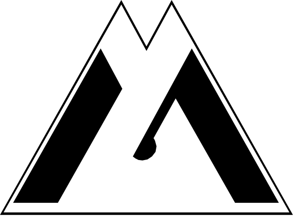 The image shows a logo with an abstract design that includes geometric shapes resembling mountains within what appears to be stylized lettering; it is monochromatic in color scheme.