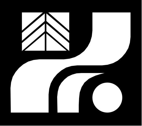 The logo features a stylized tree with branches on either side of an abstract representation that resembles mountains against a white background; below this is a wavy line forming what appears to be waves or ripples, and atop these lines sits another graphic element shaped like two overlapping circles connected by a straight horizontal bar.
