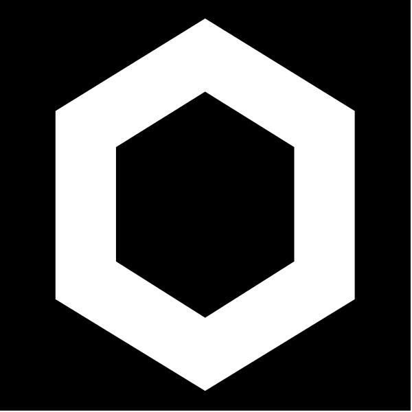 The image shows a black hexagon with white outlines against a dark background.