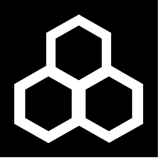 The image shows a black hexagon with six white points on it against a dark background.