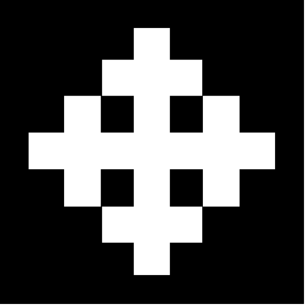 The image shows a black cross with white lines on it against a dark background.