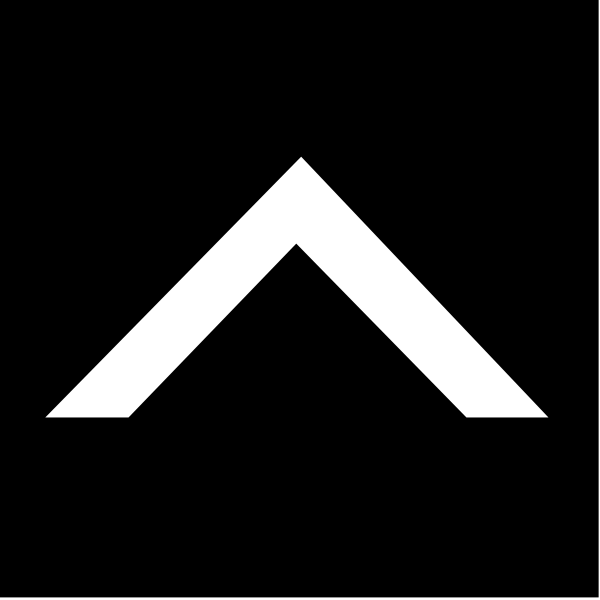 The logo of a company with an arrow pointing upwards inside it on a black background.