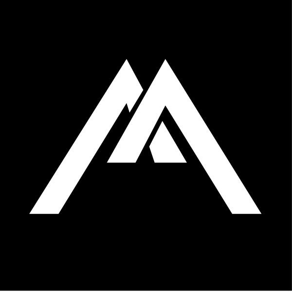 The logo of a company with an abstract mountain design on it.
