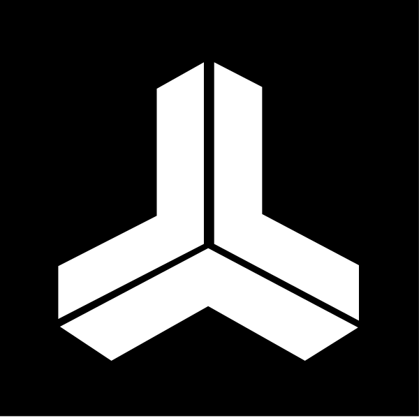 The image shows a black logo with white lines forming an abstract design that resembles two intersecting shapes within another shape, giving it a three-dimensional appearance; there is no text present in this clip-art graphic.