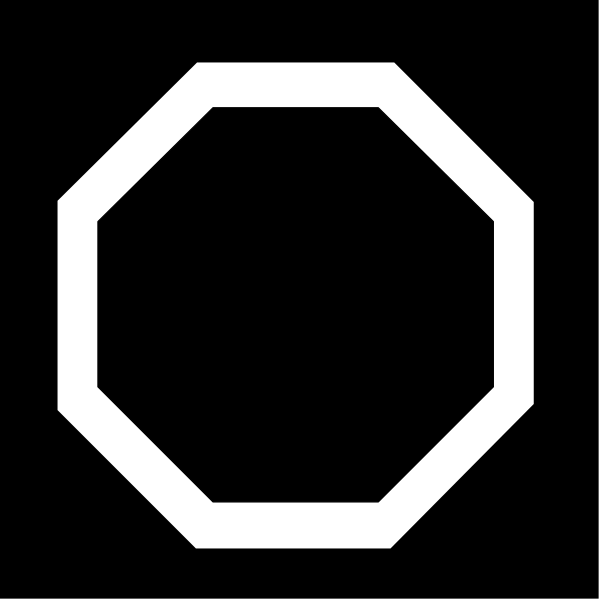 The image shows a black hexagon with white lines forming its shape against a dark background.