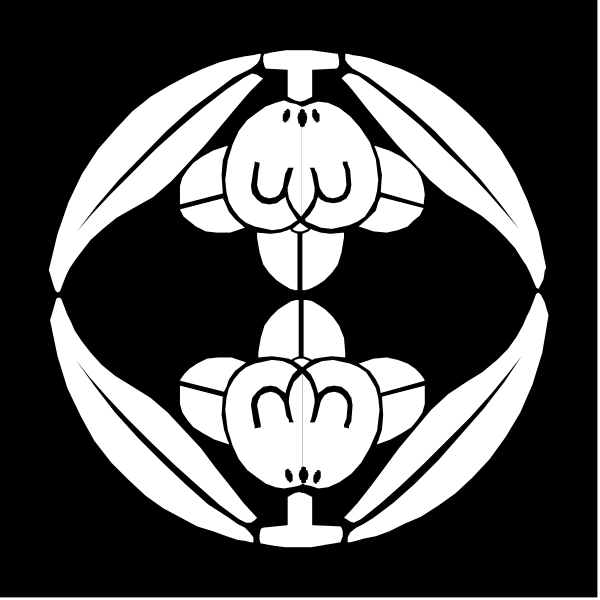 The black and white logo features a stylized depiction of two monkeys facing each other with their hands clasped together in front of them atop what appears to be an abstract design that could represent leaves, flowers, or some form of decorative pattern.