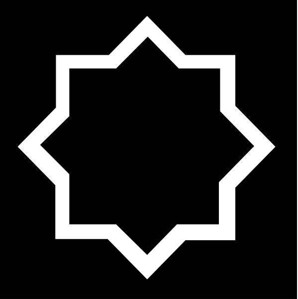 The image shows a black and white icon of an octagonal shape with lines radiating from its center to form eight points around it.