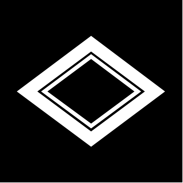 The black and white logo of a company with an icon inside it that resembles a shield shape within another diamond-shaped border.