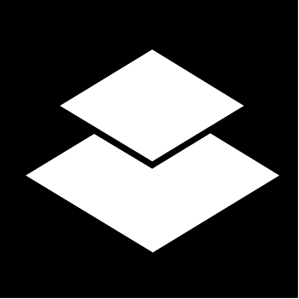 The image shows a black icon with white lines forming an abstract shape that resembles two overlapping squares connected by three straight horizontal bars in between them.