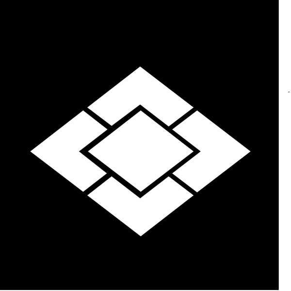 The image shows a black and white logo with an abstract design resembling a stylized letter 'H' inside of which there is another smaller square pattern that could be interpreted as a simplified representation of something within it, but without more context, its specific meaning or object remains unclear.
