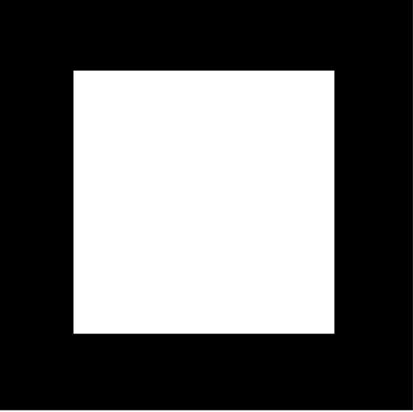 The image shows a simple black square with white lines forming an abstract shape that resembles a flag on top of another rectangle.
