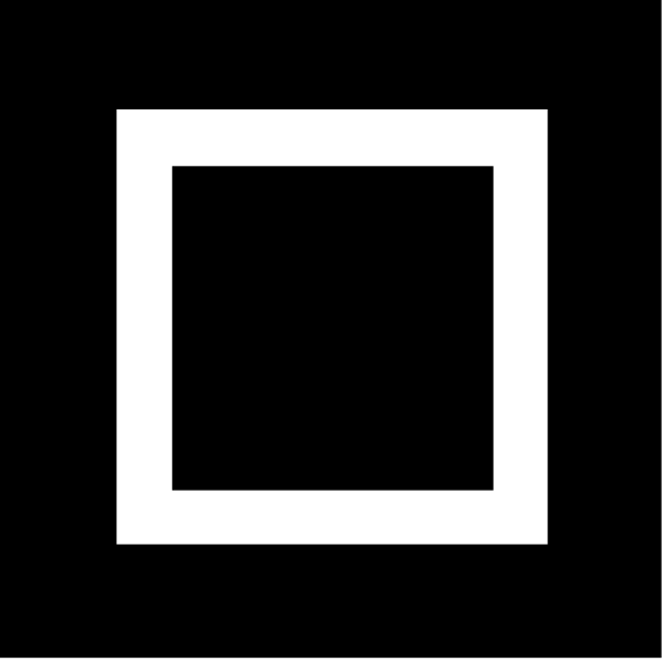 The black and white square icon represents a box with four sides meeting at right angles to form an enclosed space within it.