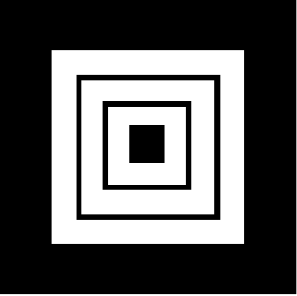 The black and white square graphic contains a central grid of four squares with alternating shades within each quadrant forming an optical illusion effect known as "the Müller-Lyer Illusion."
