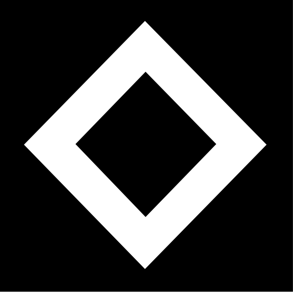 The image shows a black diamond with white lines forming an abstract design within it on a dark background.