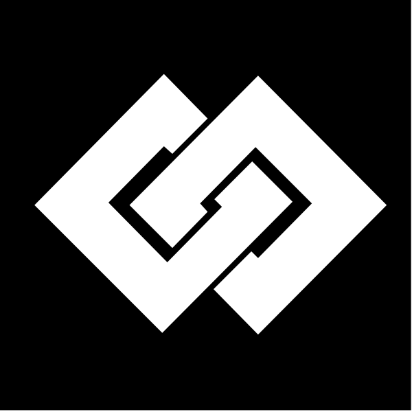 The image shows a black logo with white lines forming an abstract design that resembles two interconnected shapes within another larger shape.
