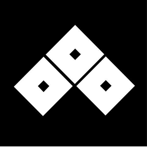 The logo features a black diamond with two white squares inside it on top of each other against a dark background.