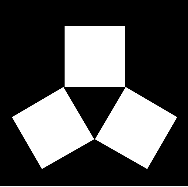 The image shows a black and white icon of three interconnected triangles forming an abstract shape that resembles a stylized letter 'M'.