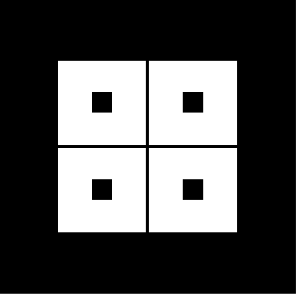 The black and white logo of a Rubik's Cube with four squares highlighted on each side.