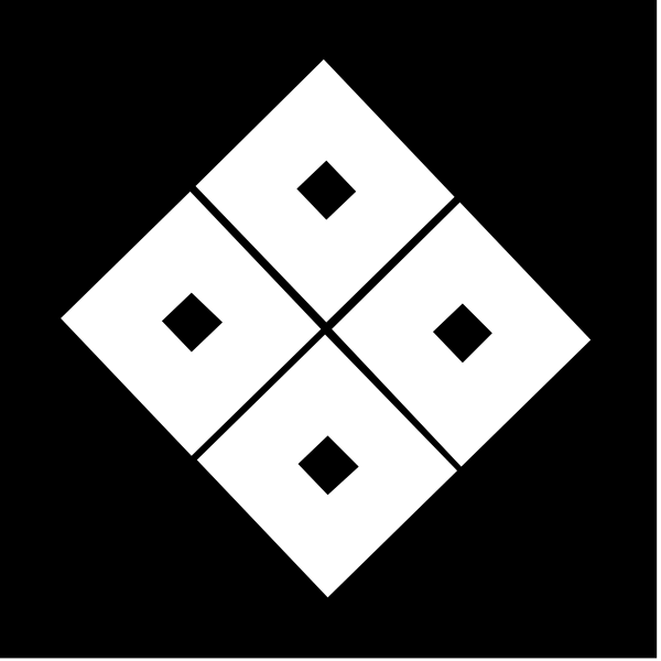 The black and white logo features a square with four smaller squares inside it arranged diagonally from each other on an invisible grid background.