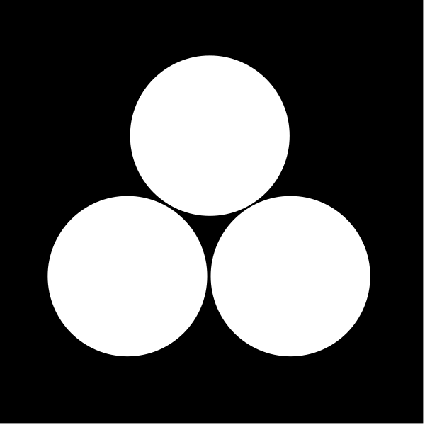The image shows a black background with three white circles arranged to form an equilateral triangle on top of each other.