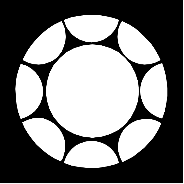 The black and white logo of a company that sells kitchen appliances with an emblem resembling a stylized flower in its center.