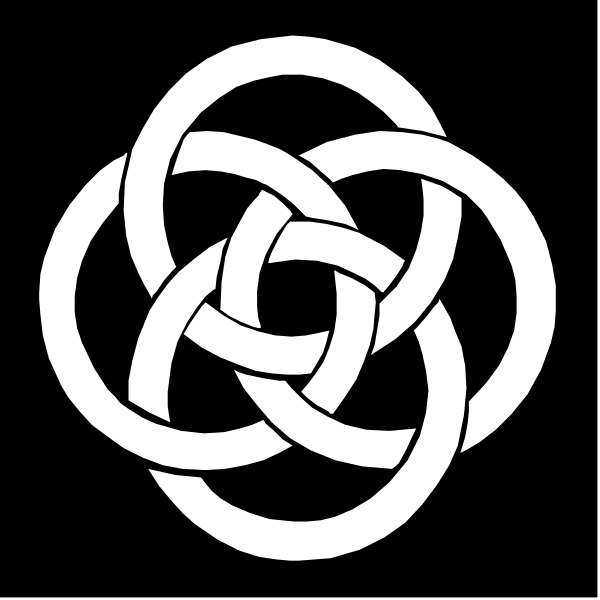 The black and white logo features a knot design with three interconnected loops resembling an ancient symbol often associated with Celtic culture.