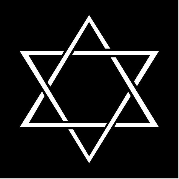 The image displays a black Star of David symbol on a dark background with no additional details visible within it.