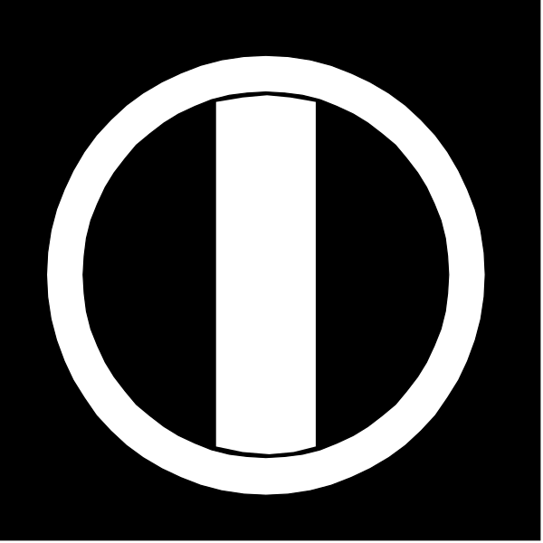 The black and white logo of a doorbell button with an arrow pointing upwards inside it.