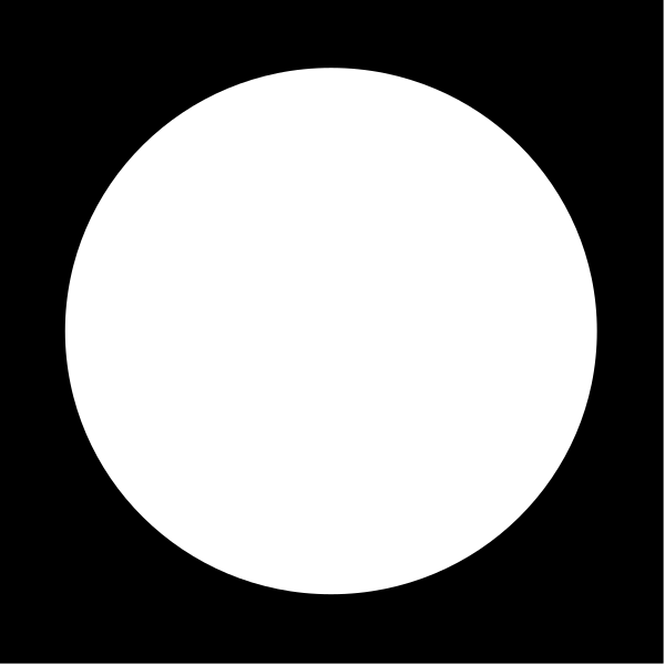 The image shows a simple black circle on top of another larger white circle against a dark background with no other discernible elements present in this clip-art representation.