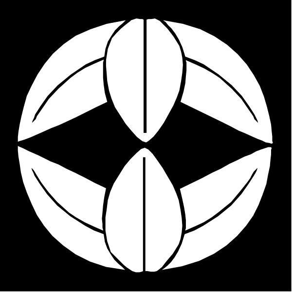 The image shows a black and white logo with an emblem that resembles two overlapping leaves forming a circle around what appears to be a seed in between them.