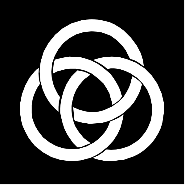 The image shows a black and white logo with three interconnected rings forming an abstract symbol that resembles two overlapping circles connected by lines in between them.