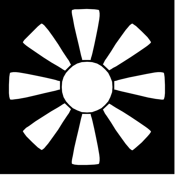 The black and white logo features a stylized sunburst with eight rays emanating from its center to form an octagonal shape around it.