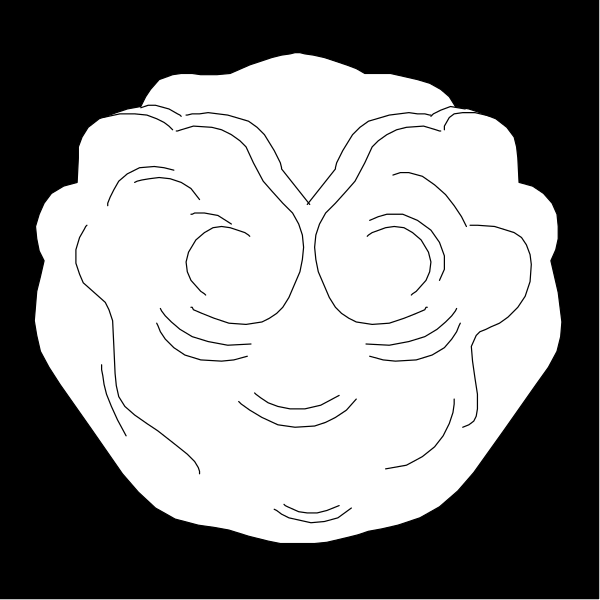 The black and white cartoon shows a face with two eyes looking upwards towards an oval shape that resembles a head of lettuce above it.