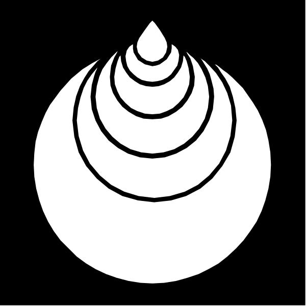 The black and white logo features a stylized representation of an abstract shape that resembles waves with concentric circles emanating from one point at its center.