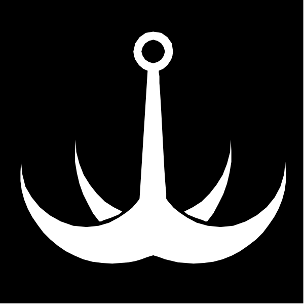 The black and white logo of an anchor with a rope wrapped around it on top of water waves.